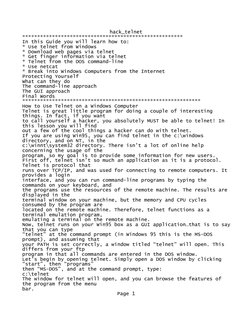 hack_telnet
******************************************************
In this Guide you will learn how to:
* Use telnet from Win