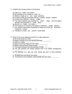 Form 1 Matter Science Exercises | PDF | Gases | Matter