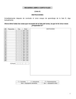 7
RECUERDO LIBRE A CORTO PLAZO 
 
(Lista A) 
 
INSTRUCCIONES 
 
Inmediatamente después de concluido el único ensayo de apre