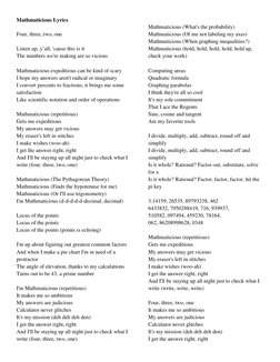 Mathmaticious Lyrics 
 
Four, three, two, one 
 
Listen up, y’all, 'cause this is it 
The numbers we're making are so vicious
