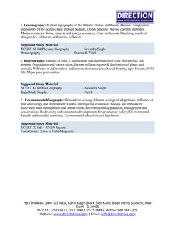 3. Oceanography: Bottom topography of the Atlantic, Indian and Pacific Oceans; Temperature 
and salinity of the oceans; Heat