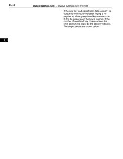 EI–10
ENGINE IMMOBILISER  –  ENGINE IMMOBILISER SYSTEM
EI
•
If the new key code registration fails, code 2-1 is 
output by th