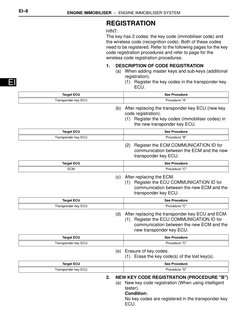 EI–8
ENGINE IMMOBILISER  –  ENGINE IMMOBILISER SYSTEM
EI
REGISTRATION
HINT:
The key has 2 codes: the key code (immobiliser co
