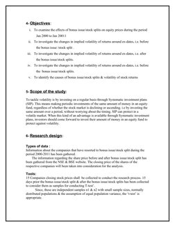 4- Objectives:
i.
To examine the effects of bonus issue/stock splits on equity prices during the period 
Jan 2000 to Jan 2001