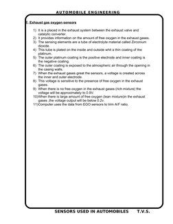AU T OMOB I L E EN GI N EERI N G
E. Exhaust gas oxygen sensors
1) It is a placed in the exhaust system between the exhaust va