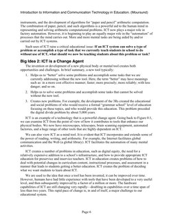 Introduction to Information and Communication Technology in Education. (Moursund)  
Page 6 
instruments, and the development