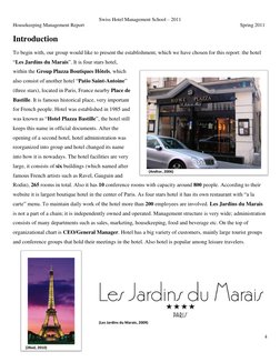 Swiss Hotel Management School – 2011 
Housekeeping Management Report 
Spring 2011 
 
4 
 
Introduction 
To begin with, our gr