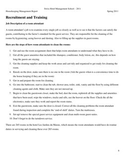 Swiss Hotel Management School – 2011 
Housekeeping Management Report 
Spring 2011 
 
8 
 
Recruitment and Training 
Job Descr