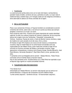  Vestimenta 
La vestimenta del camba está a tono con el calor del trópico: camisa blanca, 
pantalón hasta el tobillo, somb