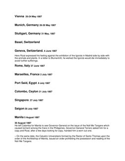 Vienna  20-24 May 1887 
Munich, Germany 26-30 May 1887 
Stuttgart, Germany 31 May, 1887 
Basel, Switzerland 
Geneva, Switzerl