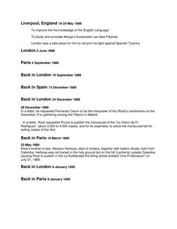 Liverpool, England 16-24 May 1888 
To improve the his knowledge of the English Language2) 
To study and annotate Morga‟s Suce