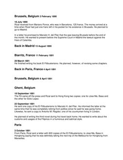 Brussels, Belgium 2 February 1890 
18 July 1890 
Rizal received from Mariano Ponce, who was in Barcelona, 125 francs. The mon