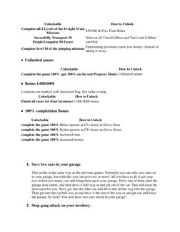 Unlockable 
How to Unlock 
Complete all 2 Levels of the Freight Train 
Missions 
$50,000 & Free Train Rides 
Succesfully Tran