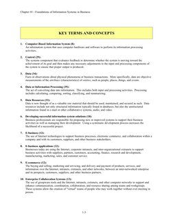 Chapter 01 - Foundations of Information Systems in Business
KEY TERMS AND CONCEPTS
1.
Computer-Based Information System (8):