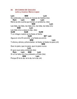 06
EN CANAA DE GALILEA
Letra y música: Marco López
Lam MiM Lam
Se