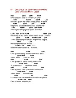07
CREO QUE ME ESTOY ENAMORANDO
Letra y música: Marco López
ReM SolM LaM ReM
Un día