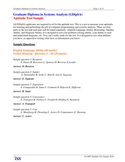 Graduate Diploma in Systems Analysis 
 
Page 1 of  8 
 
SA-DIP/ Aptitude Test Sample 2010 
Graduate Diploma in Systems Analys