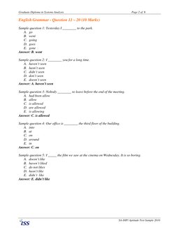 Graduate Diploma in Systems Analysis 
 
Page 2 of  8 
 
SA-DIP/ Aptitude Test Sample 2010 
English Grammar - Question 11 – 20