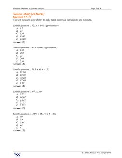Graduate Diploma in Systems Analysis 
 
Page 5 of  8 
 
SA-DIP/ Aptitude Test Sample 2010 
Number Ability [20 Marks] 
Questio
