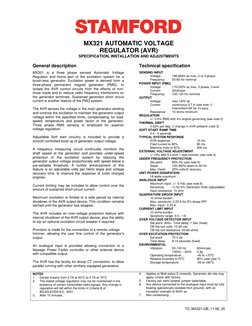 TD_MX321.GB_11.06_05 
 
 
 
 
MX321 AUTOMATIC VOLTAGE 
REGULATOR (AVR) 
SPECIFICATION, INSTALLATION AND ADJUSTMENTS 
 
Ge