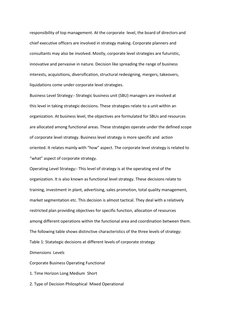 responsibility of top management. At the corporate  level, the board of directors and 
chief executive officers are involved