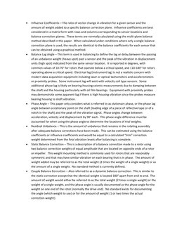 • 
Influence Coefficients – The ratio of vector change in vibration for a given sensor and the 
amount of weight added to a s