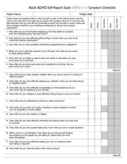 Never
Rarely
Sometimes
Often
Very Often
Adult ADHD Self-Report Scale (ASRS-v1.1) Symptom Checklist
Please answer the question