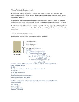 Primera Práctica de Concreto Armado I 
1.- Determinar el acero de refuerzo a tracción que requiere V 25x50, para tener una fa