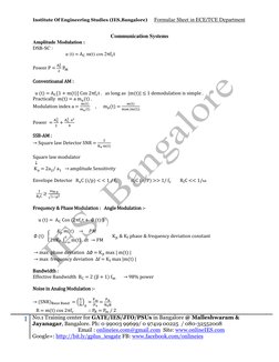 Institute Of Engineering Studies (IES,Bangalore)     Formulae Sheet in ECE/TCE Department 
1 No.1 Training center for GATE/IE