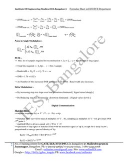Institute Of Engineering Studies (IES,Bangalore)     Formulae Sheet in ECE/TCE Department 
2 No.1 Training center for GATE/IE