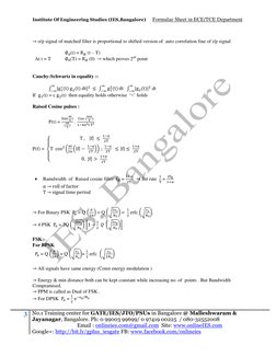 Institute Of Engineering Studies (IES,Bangalore)     Formulae Sheet in ECE/TCE Department 
3 No.1 Training center for GATE/IE