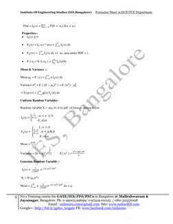 Institute Of Engineering Studies (IES,Bangalore)     Formulae Sheet in ECE/TCE Department 
8 No.1 Training center for GATE/IE