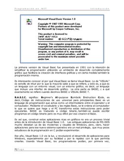 P r o g r a m a c i ó n e n . N E T
I n t r o d u c c i ó n
7 | P a g e
La primera version de Visual Basic