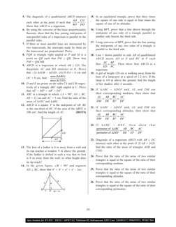 10
 5. The diagonals of a quadrilateral ABCD intersect 
each other at the point O such that AO
BO
CO
DO
=
. 
Show that ABCD i