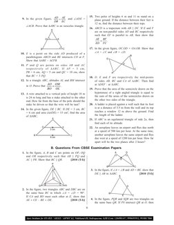 6
 9. In the given figure, AD
DB = AE
EC
 and ∠ADE = 
 
∠ACB. Prove that ∆ABC is an isosceles triangle.
 10. E is a point on