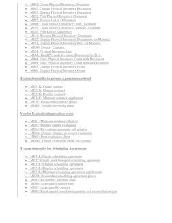  
MI01: Create Physical Inventory Document 
 
MI02: Change Physical Inventory Document 
 
MI03: Display Physical Inventory