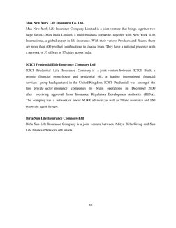 10 
 
Max New York Life Insurance Co. Ltd. 
Max New York Life Insurance Company Limited is a joint venture that brings togeth