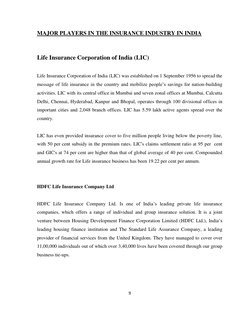 9 
 
MAJOR PLAYERS IN THE INSURANCE INDUSTRY IN INDIA 
 
Life Insurance Corporation of India (LIC) 
 
Life Insurance Corporat