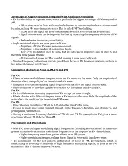Advantages of Angle Modulation Compared With Amplitude Modulation 
• FM has the ability to suppress noise, which is probably