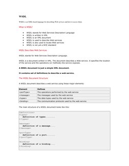 WSDL 
WSDL is an XML-based language for describing Web services and how to access them. 
What is WSDL? 
 
WSDL stands for We