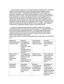 Jamie has been referred for a Functional Behavior Assessment.  It has been 
observed and documented by Jamie’s general