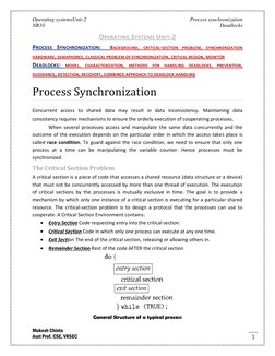 Operating systemsUnit-2 
 
Process synchronization 
NR10 
 
Deadlocks 
Mukesh Chinta 
Asst Prof, CSE, VRSEC 
1 
OPERATING SYS