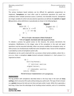 Operating systemsUnit-2 
 
Process synchronization 
NR10 
 
Deadlocks 
Mukesh Chinta 
Asst Prof, CSE, VRSEC 
6 
Semaphores 
T