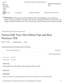 5/12/2021
FactoryTalk View Site Edition Tips and Best Practices TOC
https://rockwellautomation.custhelp.com/app/answers/answe