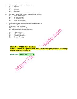 WAEC Food and Nutrition Past Questions | PDF | Cooking | Sugar
