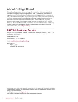 2
2020-21 PSAT 8/9  Student Guide
About College Board
College Board is a mission-driven not-for-profit organization that conn
