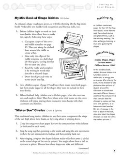 9
LLLLLLL
G e t t i n g  t o  
K n o w  S h a p e s
My Mini-Book of Shape Riddles  Attributes
As children’s shape vocabulary