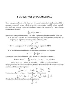 l  DERi VA丁i VES OF POLYNOI MI : ALS
Given a polynomial term of the form axb (wbere a is a constant coefficient and b is a
co