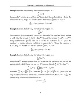 Chapter 1 - Derivatives of Polynomials
Exanapl e: Perf ornl  t he f o1l owi ng deri vat i ve wi t h respect  t o 
χ
―ニイ5χ 3)
