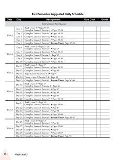 8
Math Level 2
First Semester Suggested Daily Schedule
Date
Day
Assignment
Due Date

Grade
First Semester-First Quarter 
Wee